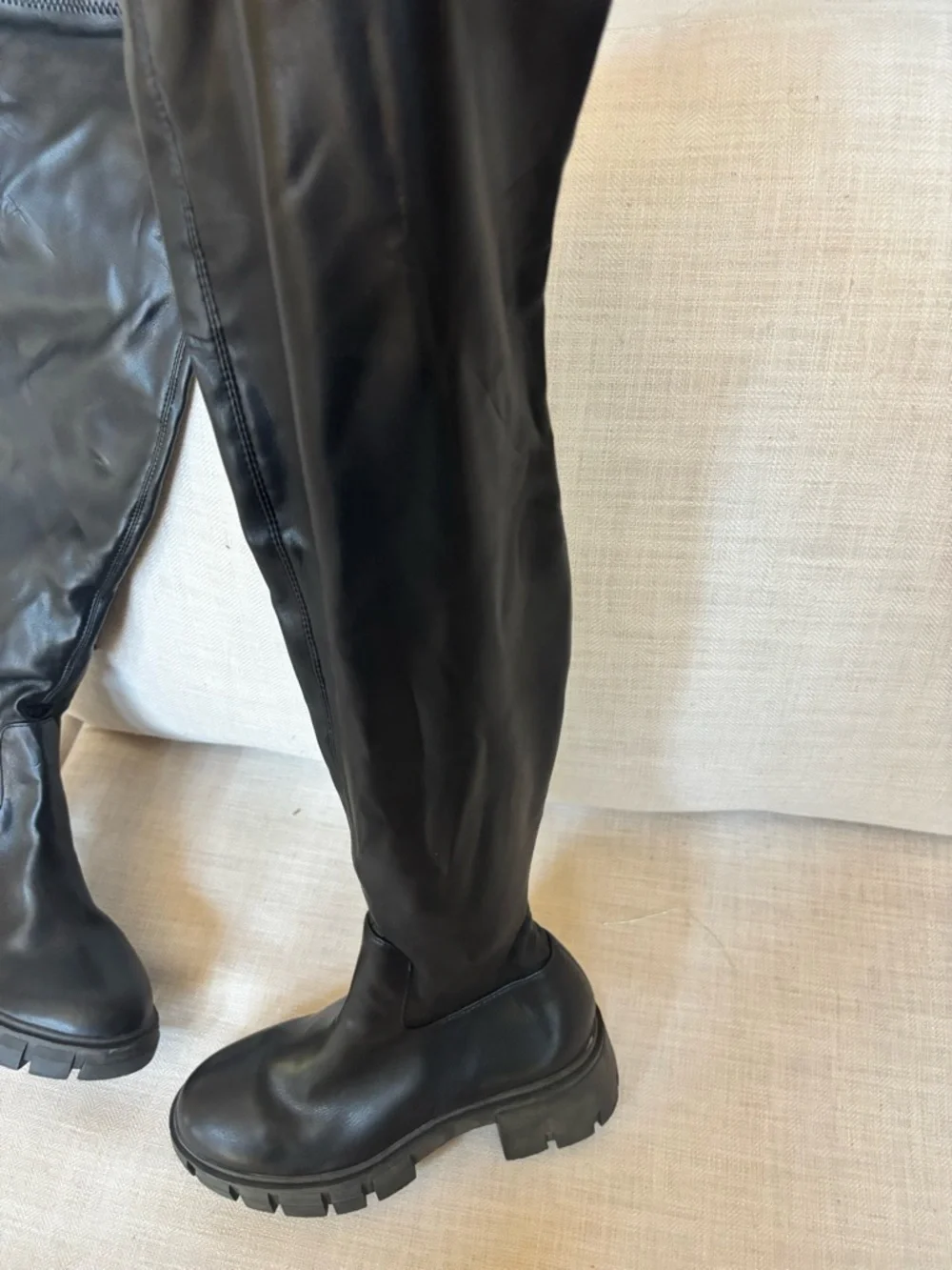 Steven New York Hylda Over-The-Knee Boots Black Size 7 Chunky Heel Stretch Shaft